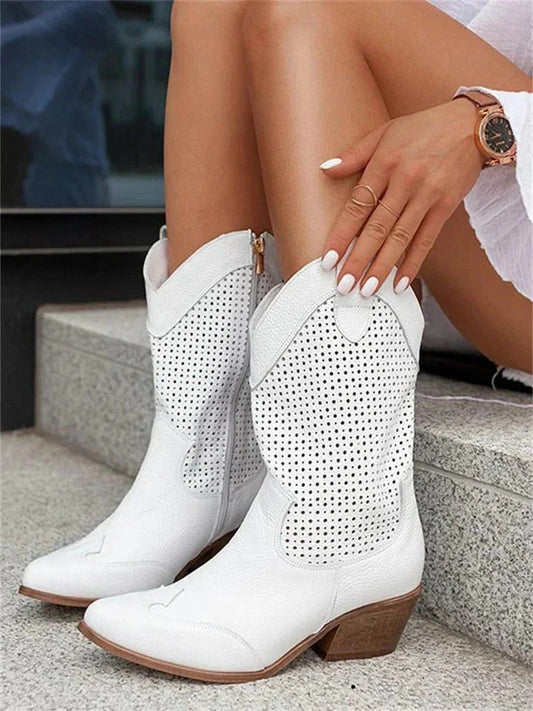 Botas de vaquera para mujer, caña media, cremallera lateral, punta cerrada