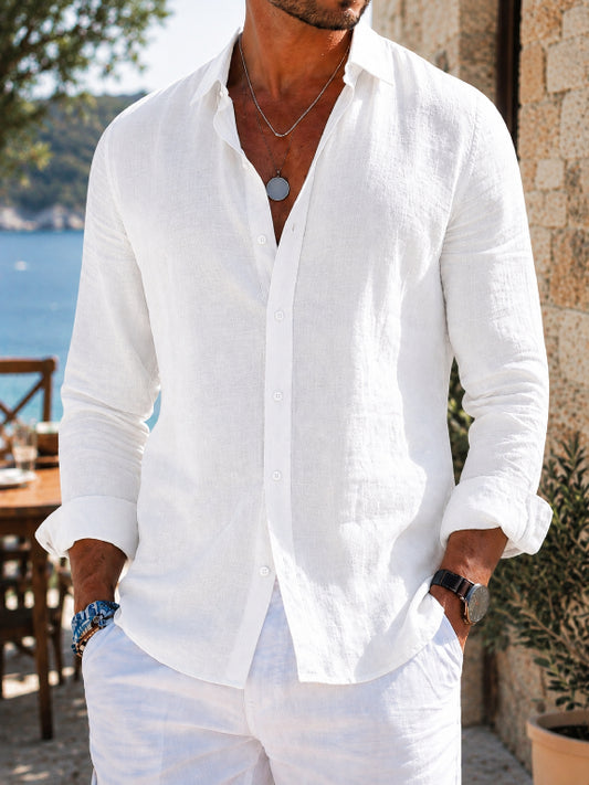 Camisa de lino para hombre de corte relajado con botones