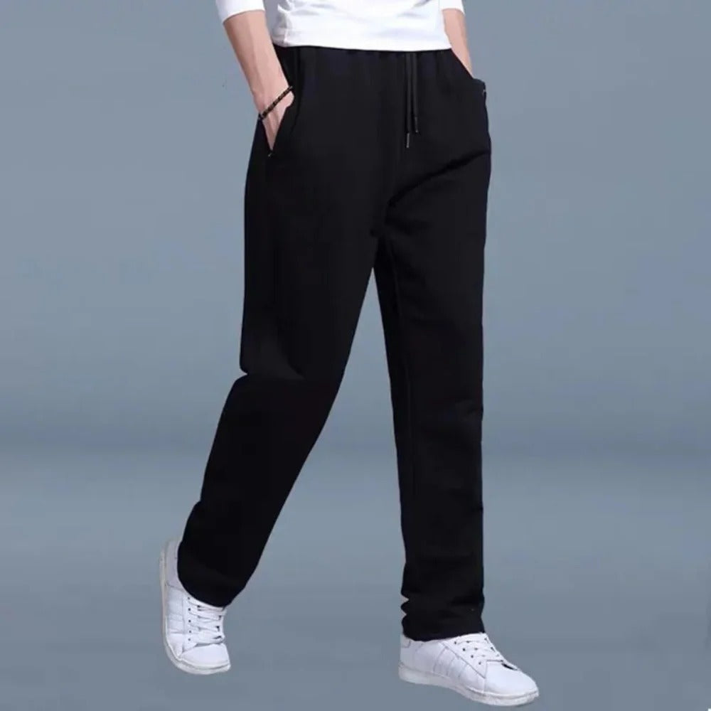 Pantalon de survêtement homme en mélange de coton, taille élastique avec cordon, coupe régulière