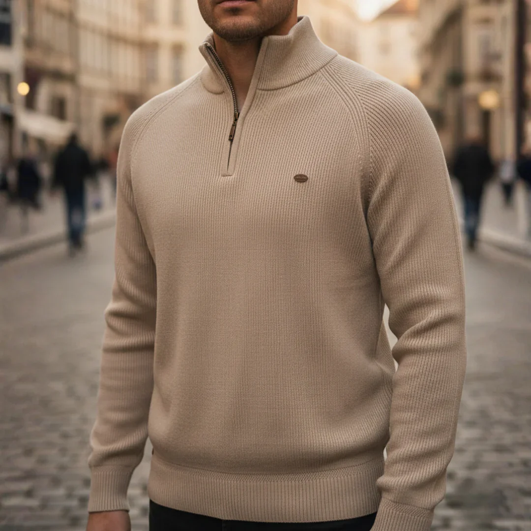 Pull pour homme à col montant avec demi-fermeture éclair