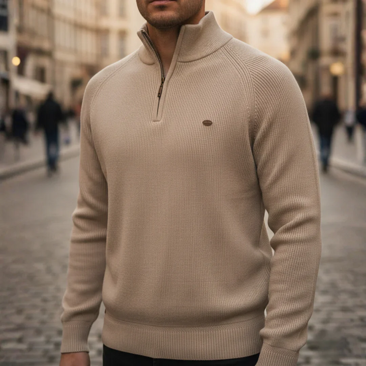 Pull pour homme à col montant avec demi-fermeture éclair