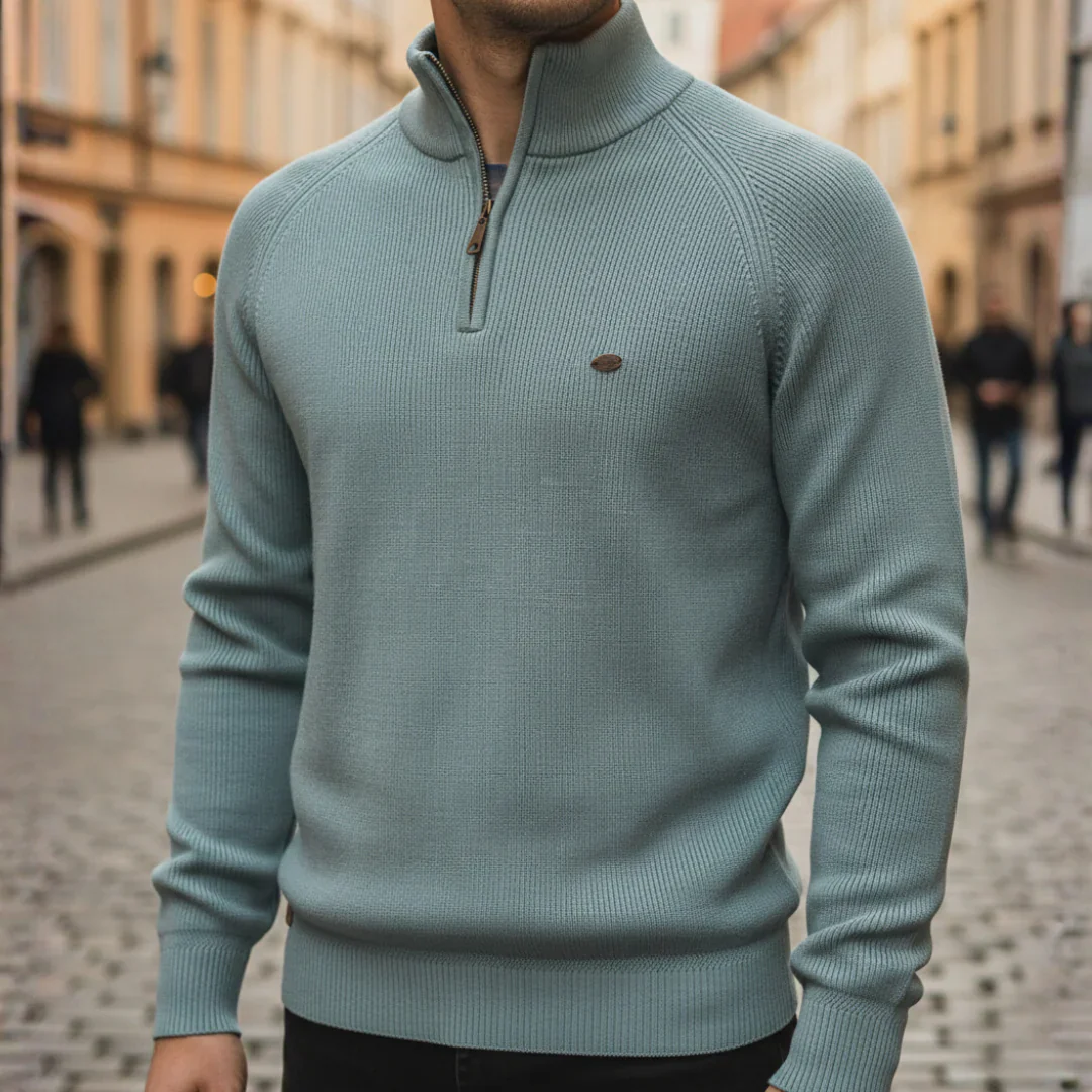 Pull pour homme à col montant avec demi-fermeture éclair