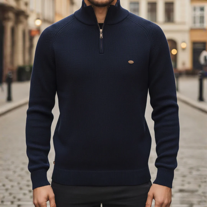 Pull pour homme à col montant avec demi-fermeture éclair