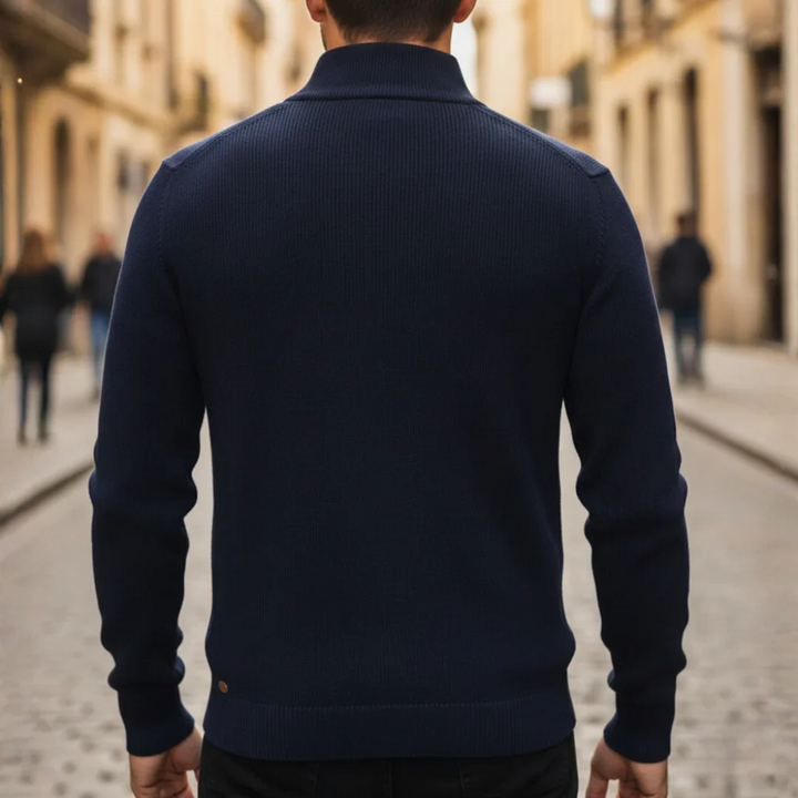 Pull pour homme à col montant avec demi-fermeture éclair