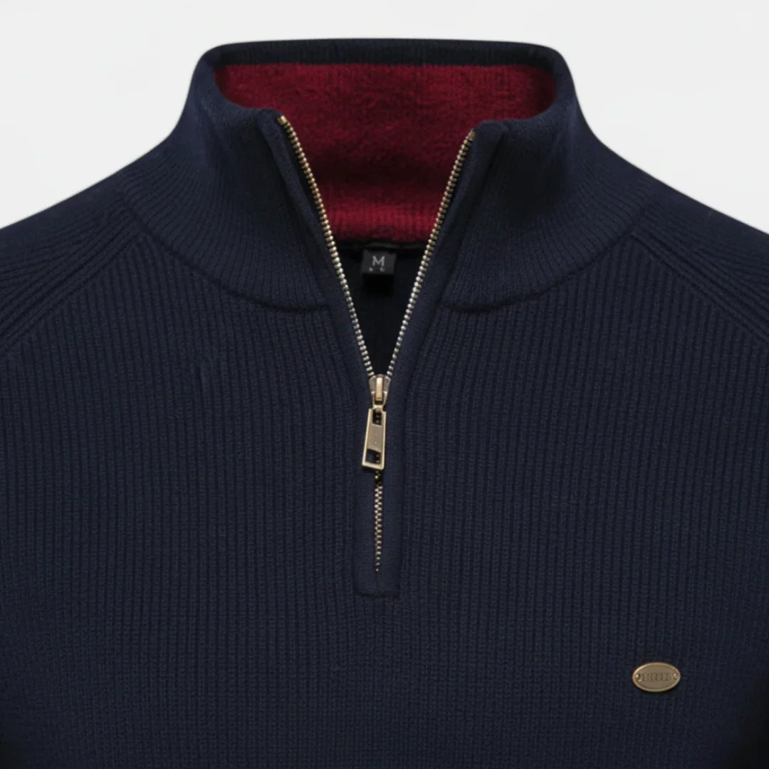 Pull pour homme à col montant avec demi-fermeture éclair