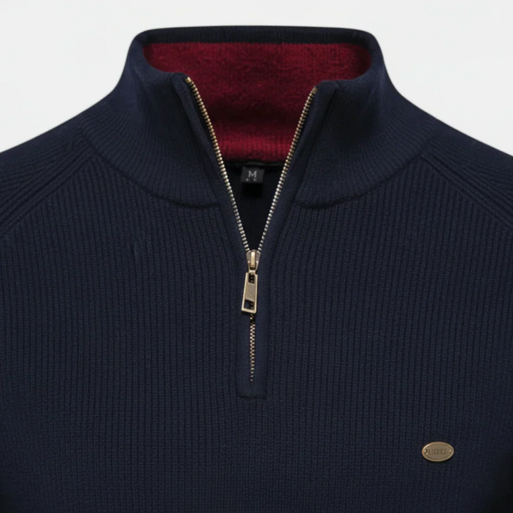 Pull pour homme à col montant avec demi-fermeture éclair