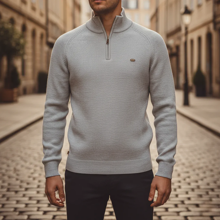 Pull pour homme à col montant avec demi-fermeture éclair