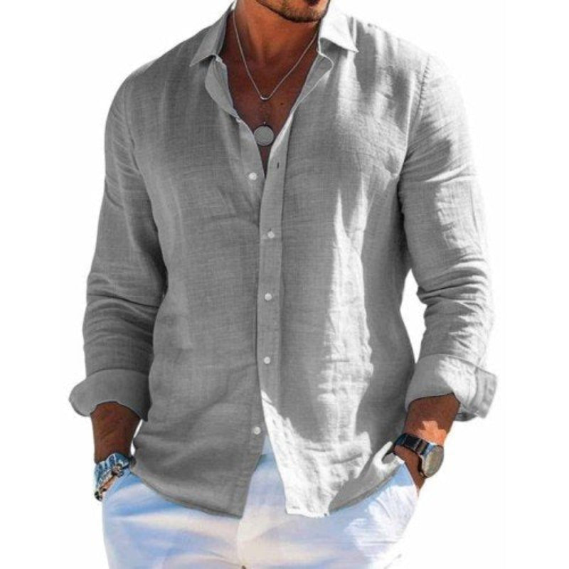 Men's Shirt Linen Button-Up Short Sleeve Regular Fit