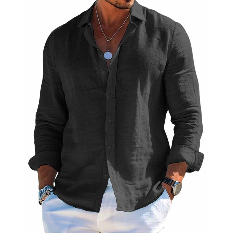 Men's Shirt Linen Button-Up Short Sleeve Regular Fit