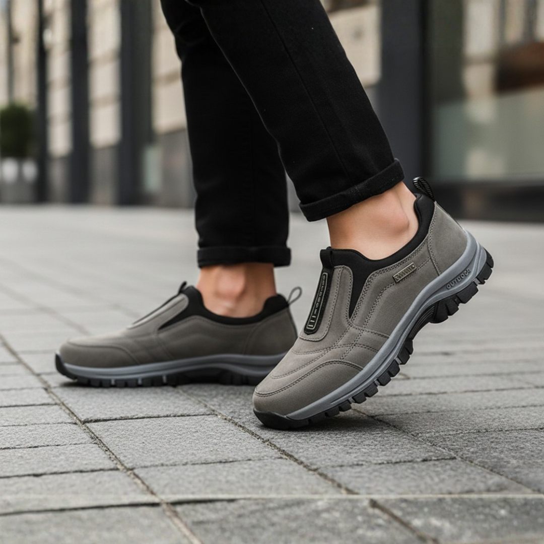 Chaussures de marche à enfiler pour hommes en daim synthétique orthopédique