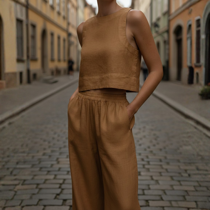 Two Piece Set Crop Top Wide Leg Pants Sleeveless Women