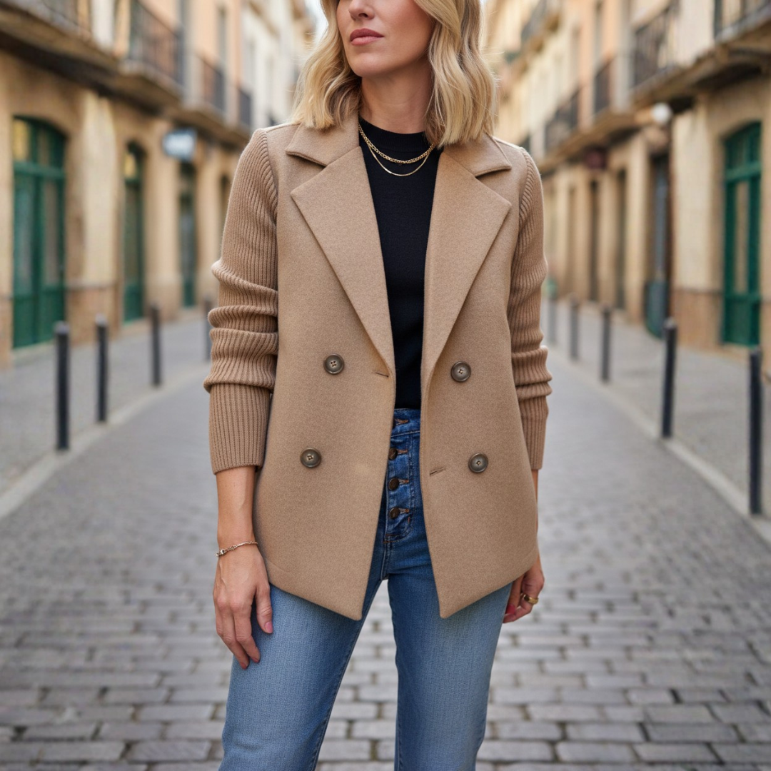 Blazer de Doble Botonadura con Mangas de Punto para Mujer