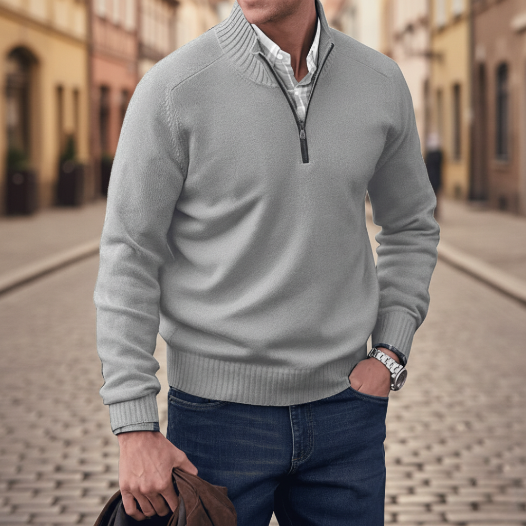 Pull pour homme à col montant zippé au quart