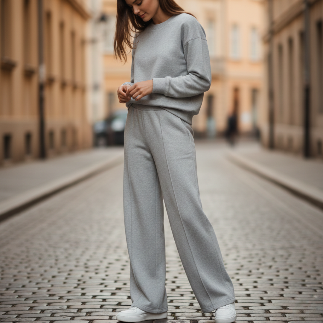 Conjunto de descanso Sudadera con cuello redondo Pantalones de pierna recta para mujer