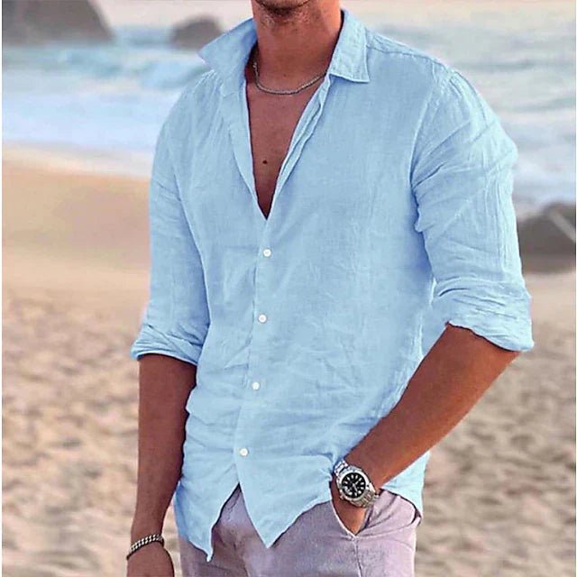 Men's Airy Cotton Linen Shirt Top Side