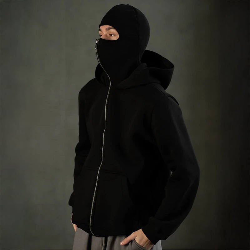 Men's Balaclava Zip Hoodie | Full-Face Streetwear Side