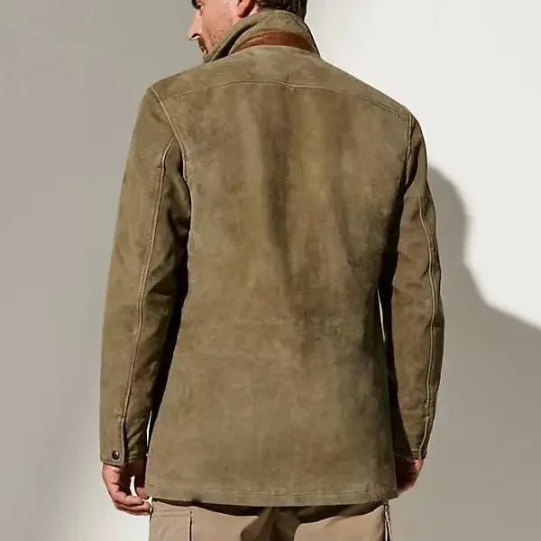 Men's Bib Collar Vintage Suede Coat | Tailored Close Up