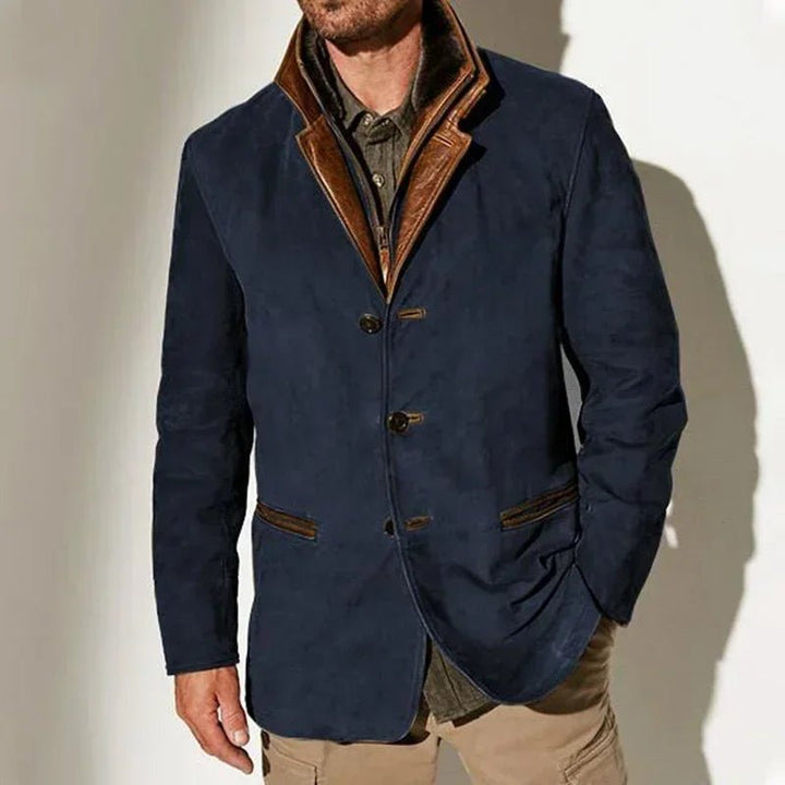 Men's Bib Collar Vintage Suede Coat | Tailored Detail