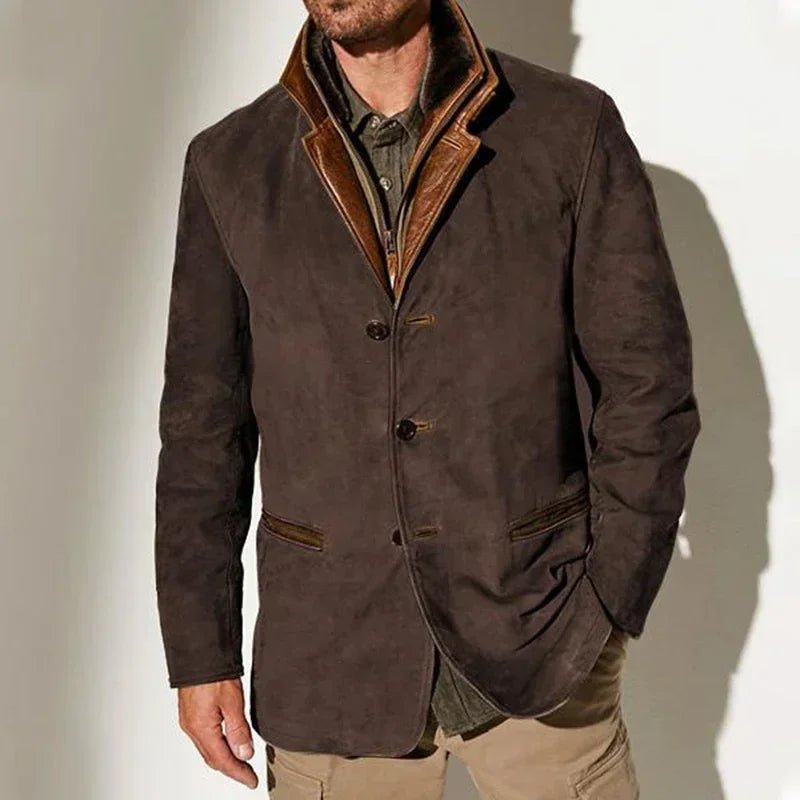 Men's Bib Collar Vintage Suede Coat | Tailored Front