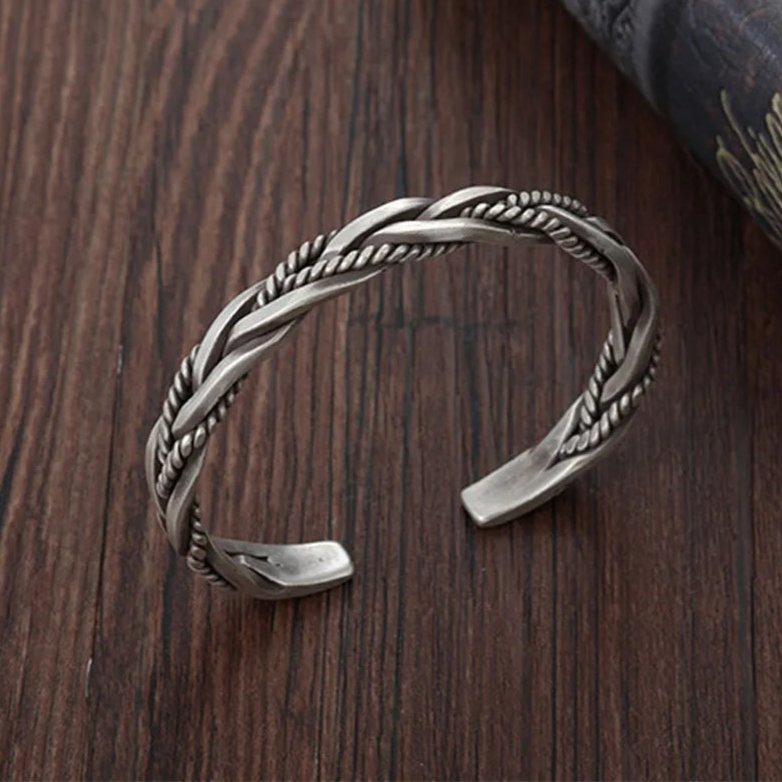 Men's Braided Sterling Silver Cuff Bracelet | Open Cuff Back