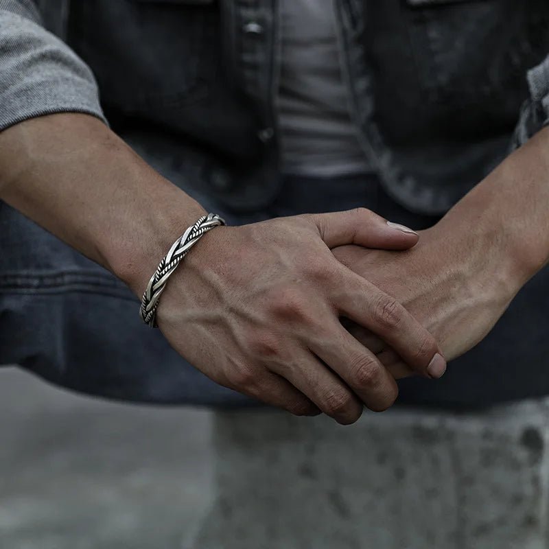 Men's Braided Sterling Silver Cuff Bracelet | Open Cuff Front