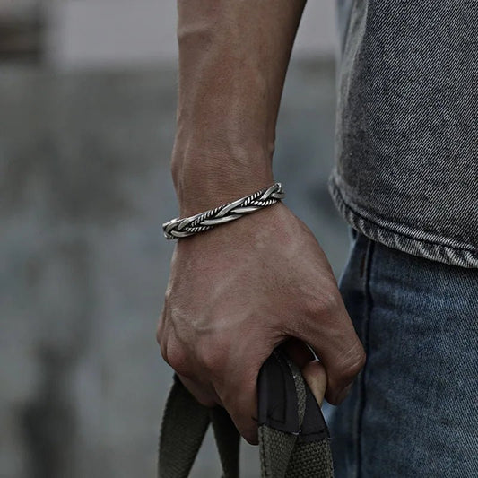 Men's Braided Sterling Silver Cuff Bracelet | Open Cuff Hero