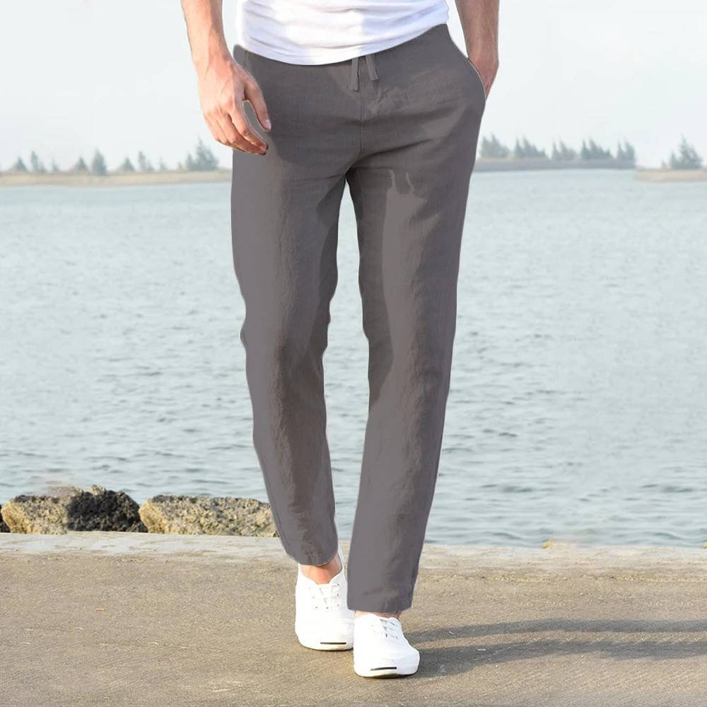 Men's Breathable Lightweight Linen Pants | Color-Block View 11