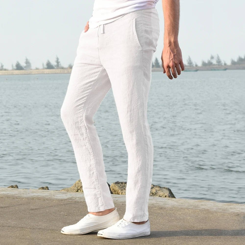 Men's Breathable Lightweight Linen Pants | Color-Block View 16