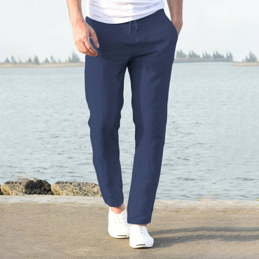 Men's Breathable Lightweight Linen Pants | Color-Block View 19