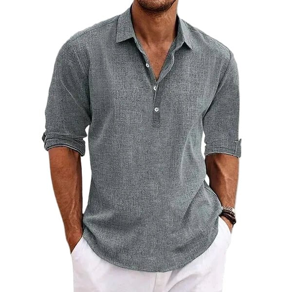 Men's Breathable Linen Polo Shirts | Henley Collar Front