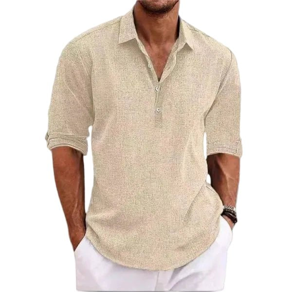 Men's Breathable Linen Polo Shirts | Henley Collar Side
