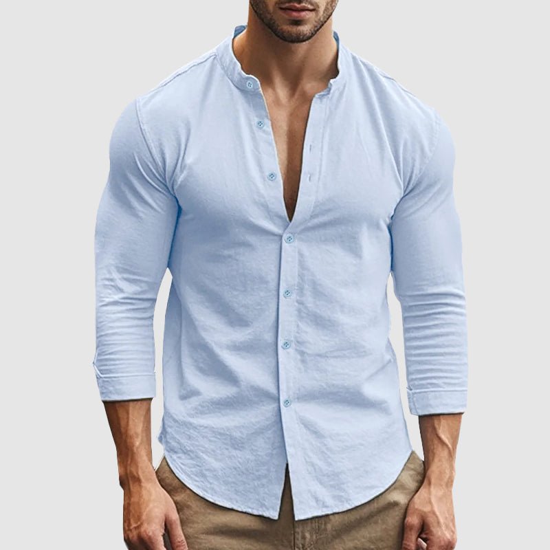 Men's Breezy Linen Shirt | Mandarin Collar Detail