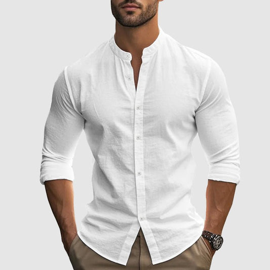 Men's Breezy Linen Shirt | Mandarin Collar Hero