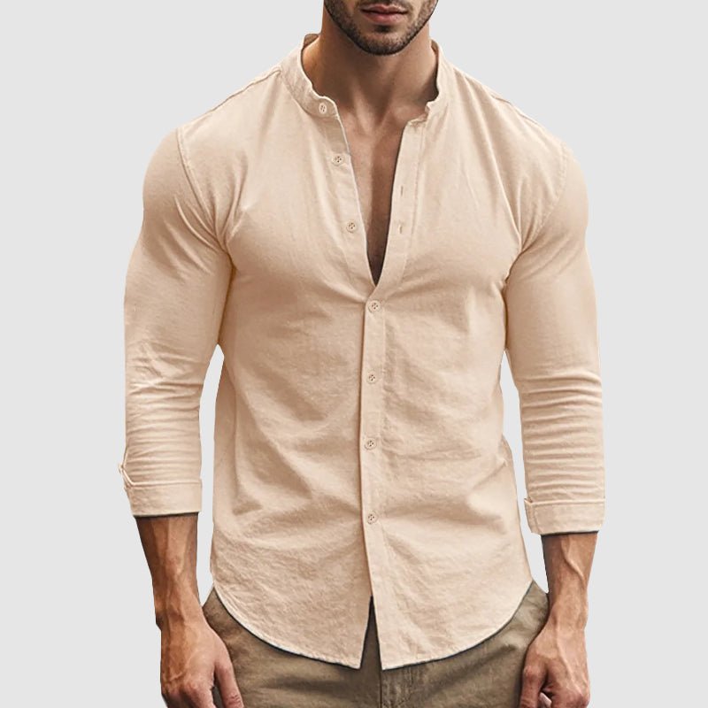 Men's Breezy Linen Shirt | Mandarin Collar Side