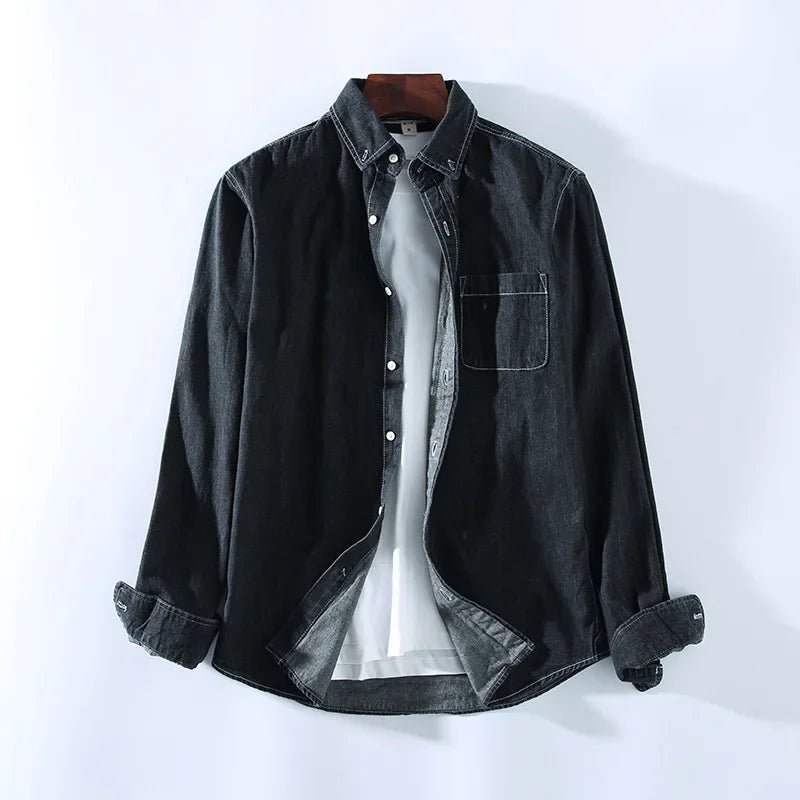 Men's Button-Down Denim Shirt | Cotton Classic Fit Front