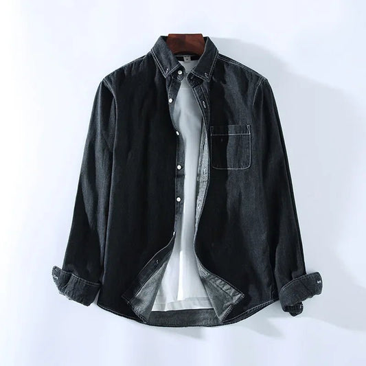 Men's Button-Down Denim Shirt | Cotton Classic Fit Front