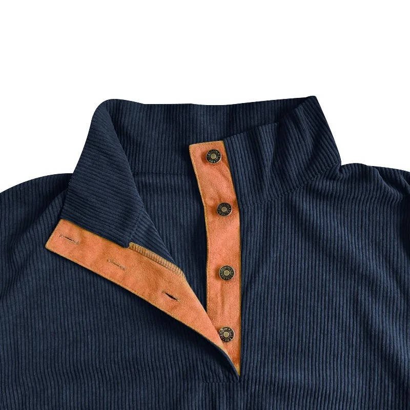 Men's Button Neck Pullover Sweater | Elbow Patches Classic Knit Full