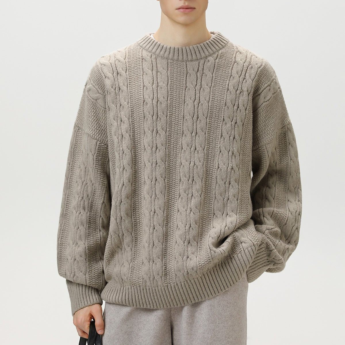 Men's Cable Knit Sweater | Vertical Braid Relaxed Fit Alternate