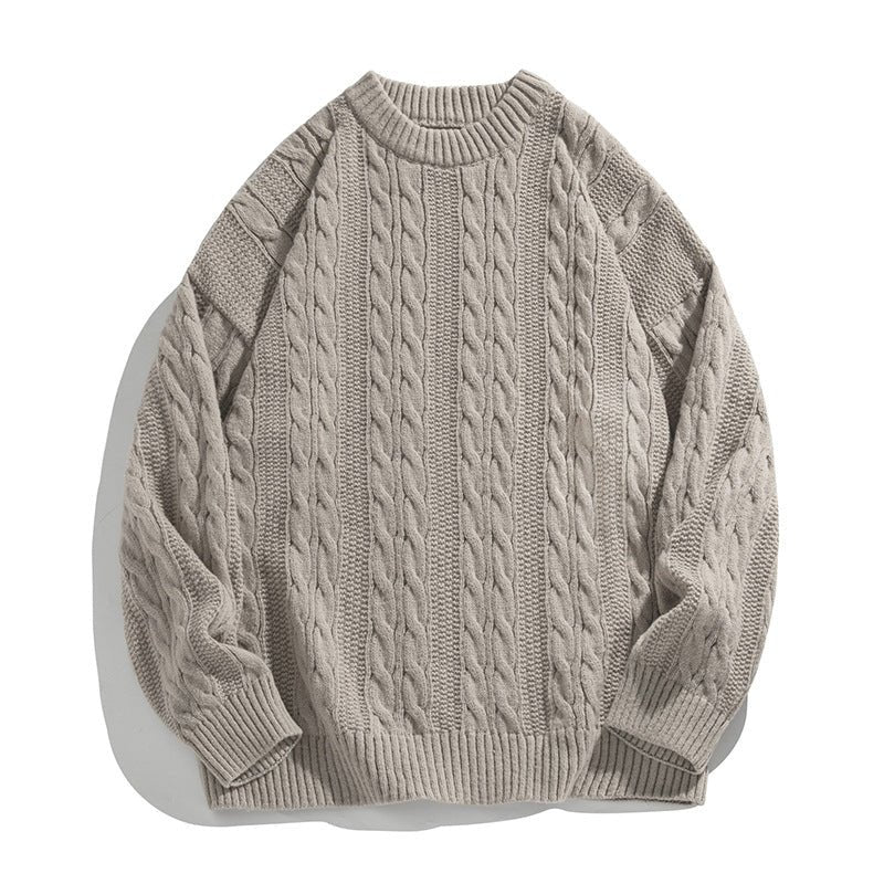 Men's Cable Knit Sweater | Vertical Braid Relaxed Fit Front
