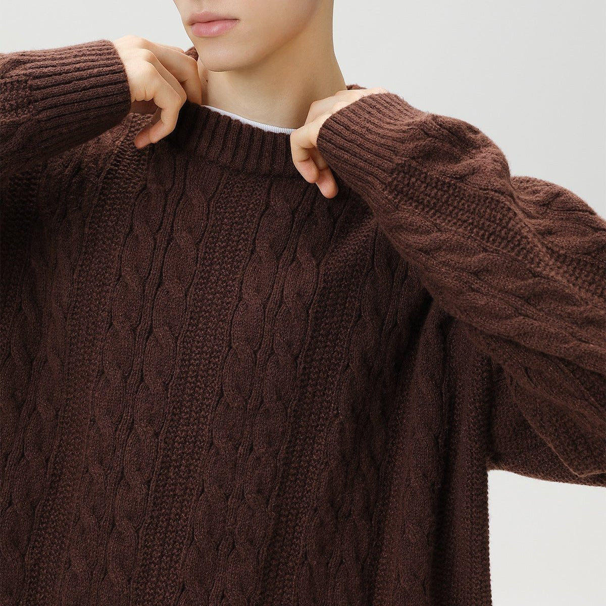 Men's Cable Knit Sweater | Vertical Braid Relaxed Fit View 13