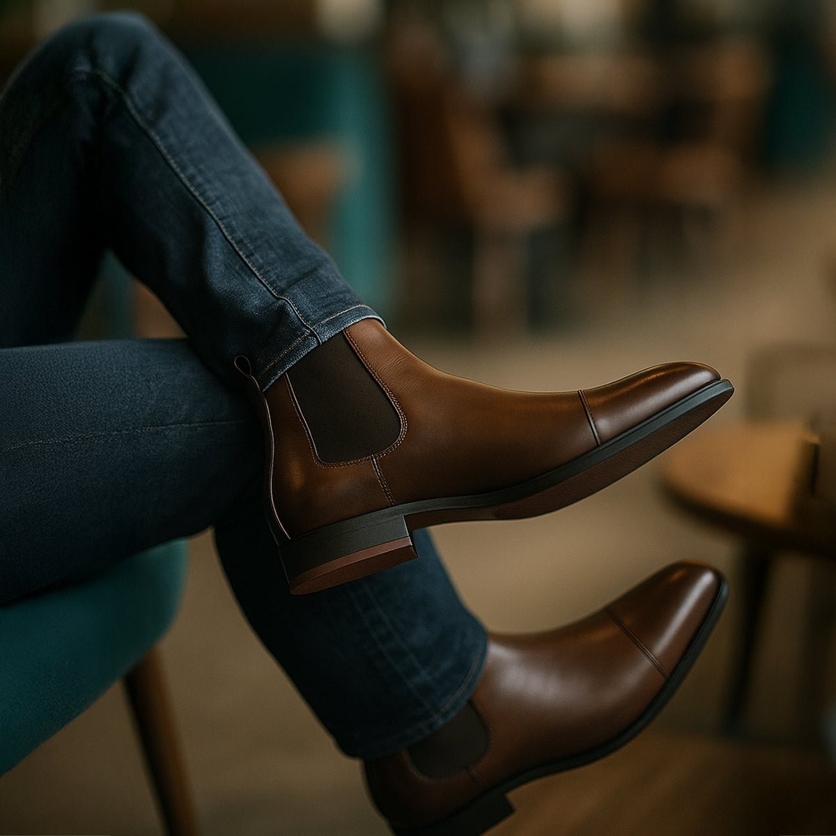 Men's Cap Toe Faux Leather Chelsea Boots | Slip-On Angle