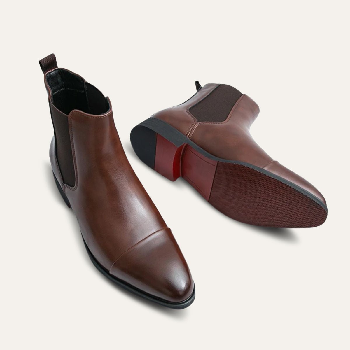 Men's Cap Toe Faux Leather Chelsea Boots | Slip-On Back