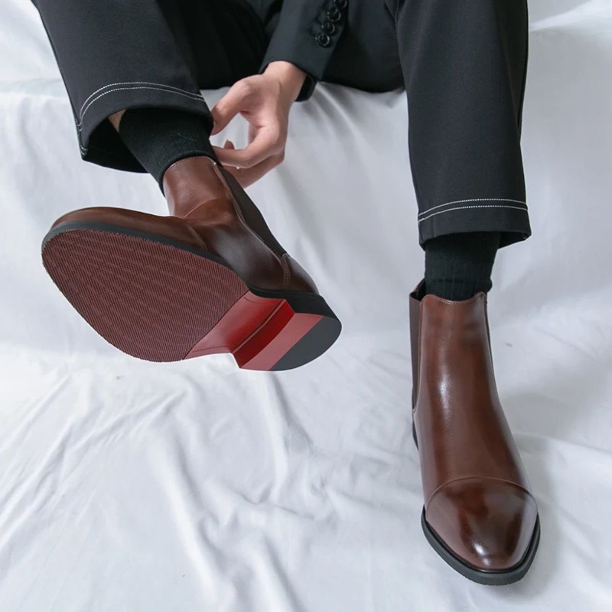 Men's Cap Toe Faux Leather Chelsea Boots | Slip-On Close Up