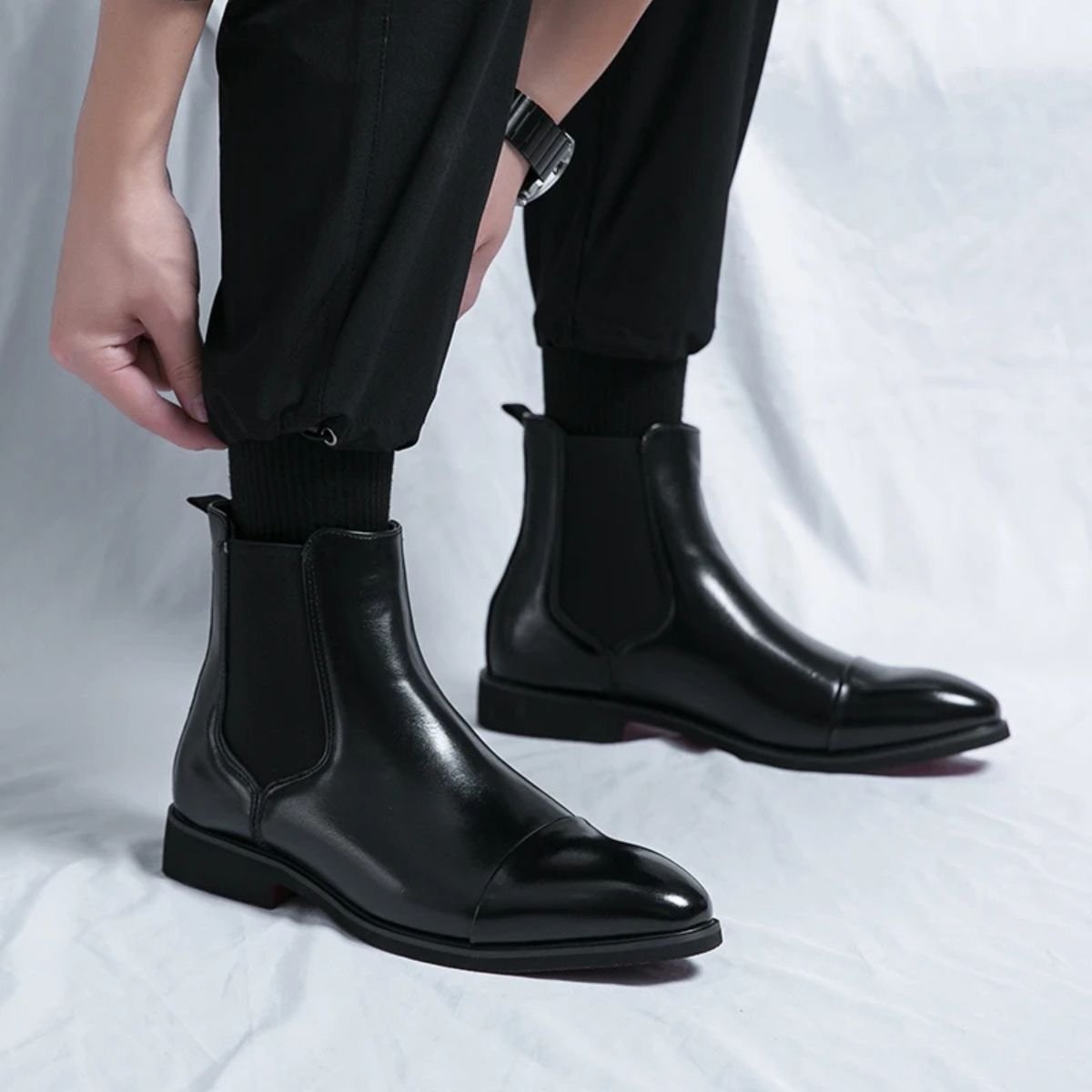 Men's Cap Toe Faux Leather Chelsea Boots | Slip-On Front