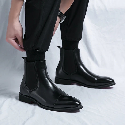 Men's Cap Toe Faux Leather Chelsea Boots | Slip-On Front
