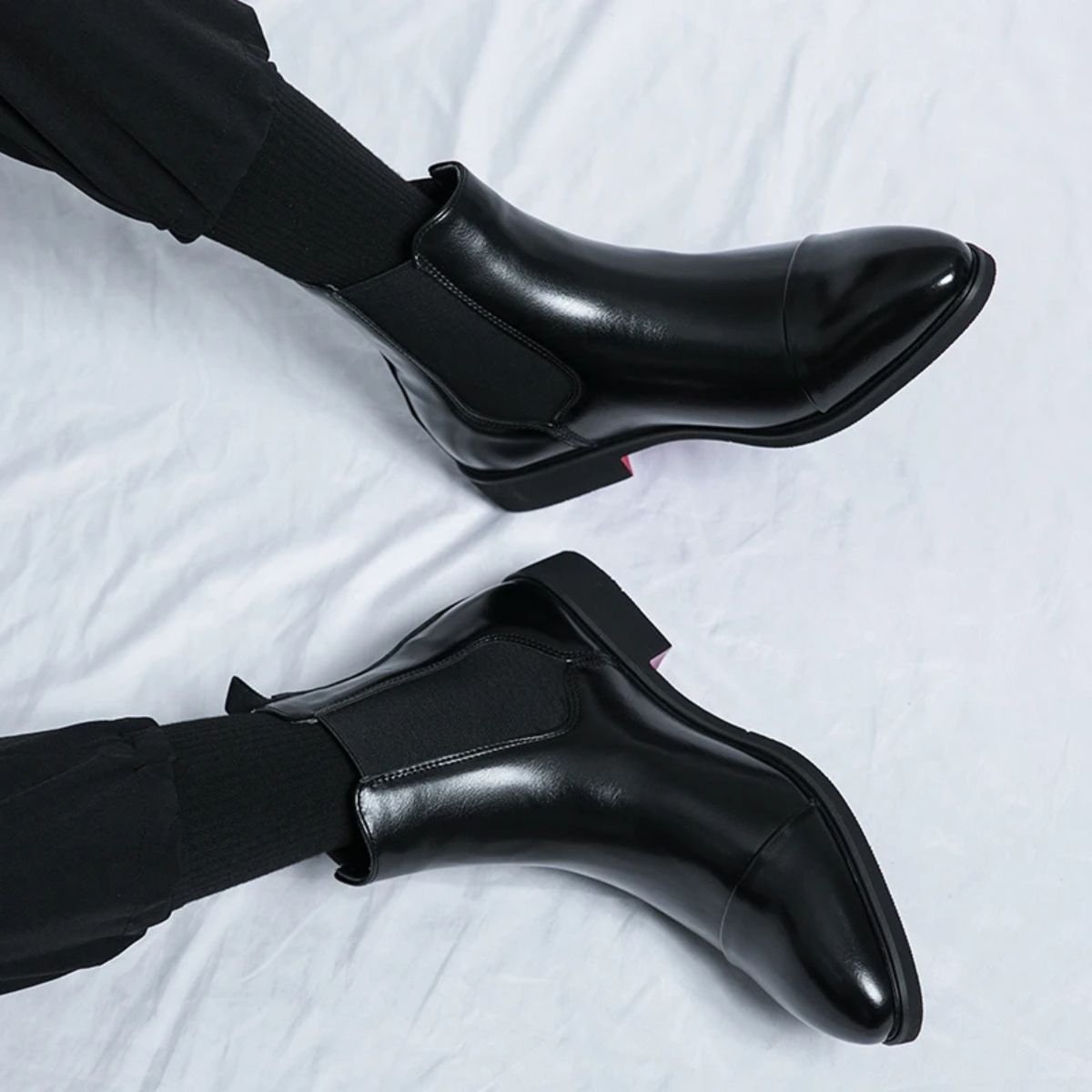 Men's Cap Toe Faux Leather Chelsea Boots | Slip-On Full
