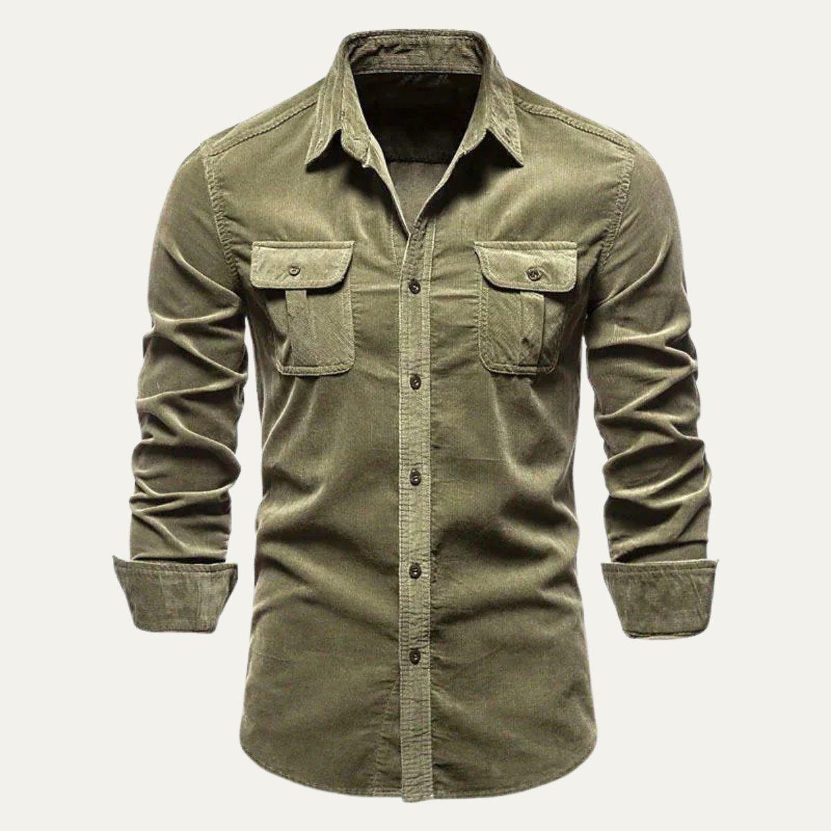 Men's Casual Button Down Corduroy Shirt | Dual Chest Pocket Angle