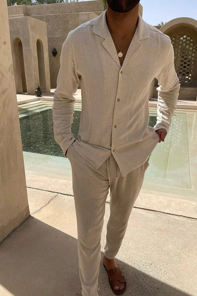 Men's Casual Cuban Collar Shirt & Trouser Set Detail