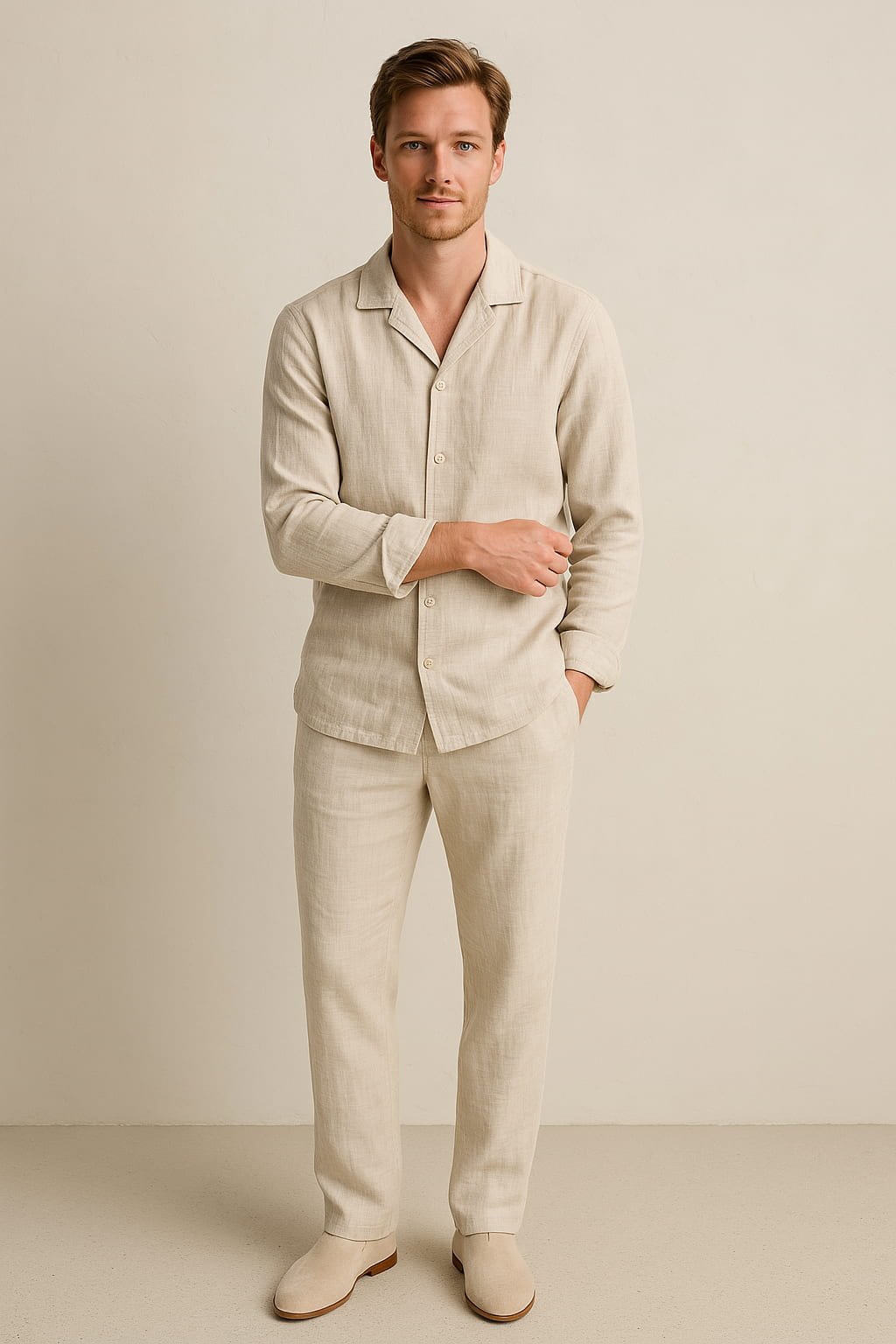 Men's Casual Cuban Collar Shirt & Trouser Set Hero