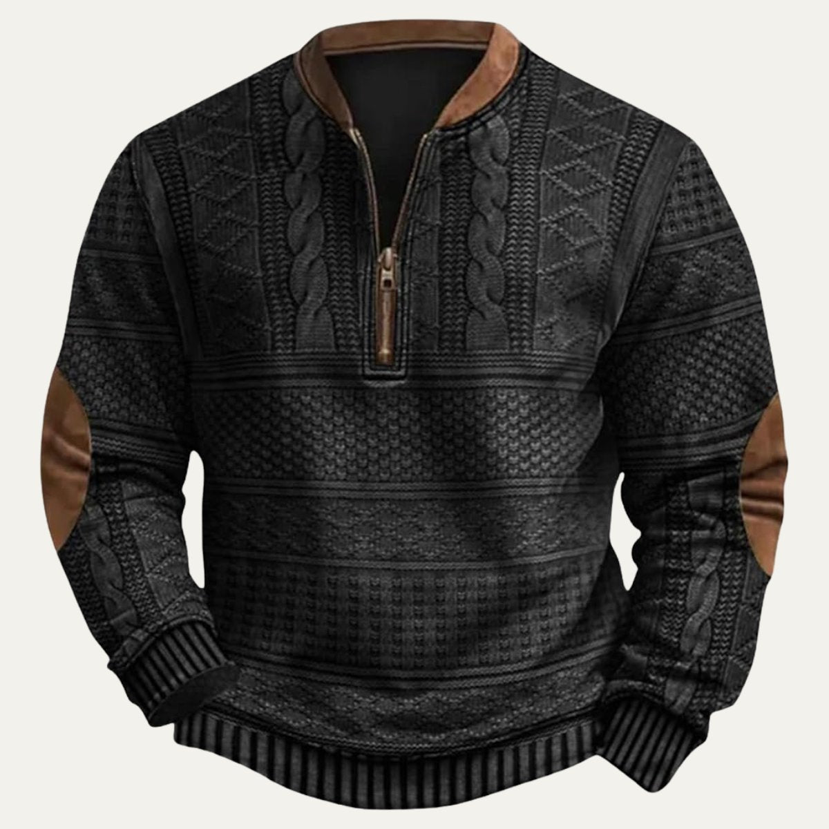 Men's Casual Half Zip Sweater | Patterned Elbow Patches Hero